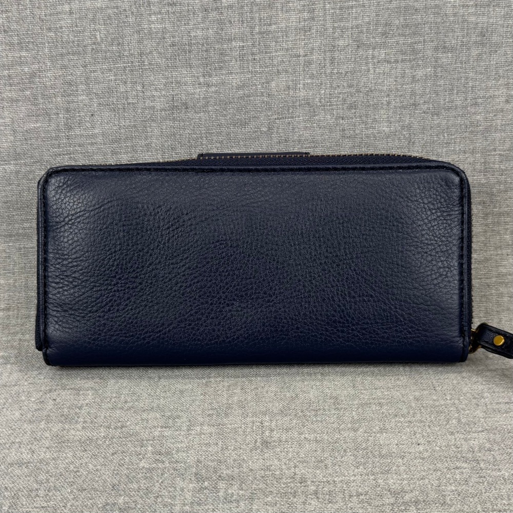 Fossil Madison Zip Clutch Women Navy Blue Leather Wristlet Wallet - Picture 5 of 11